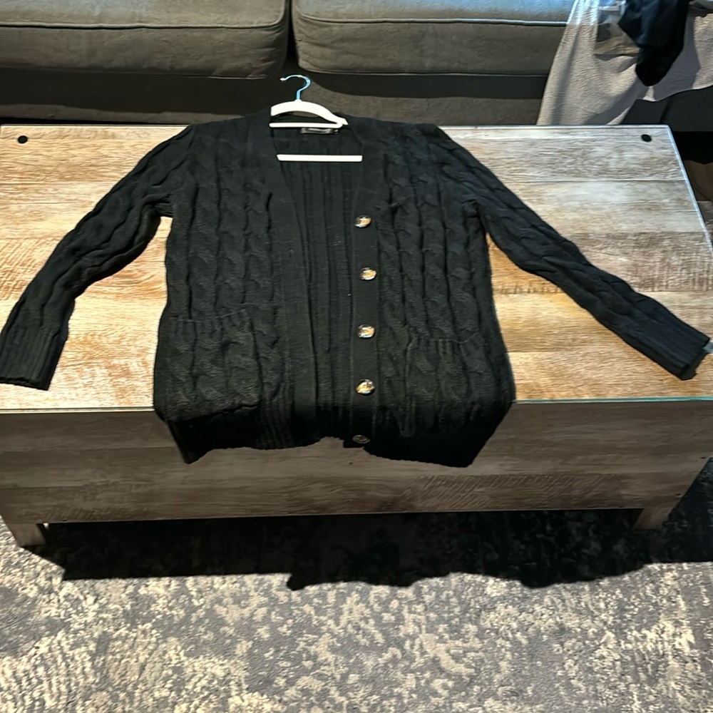 Black button down cardigan with large turtle color buttons